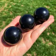 1Pc Natural Black Obsidian Gem Sphere Healing Quartz Crystal Ball W/ Stand 50mm