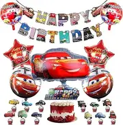 Lightning McQueen Car Theme Party Supply Set, Car Party Decoration include Banner, Balloon,cakecup topper, for Room Decoration
