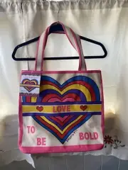 NWT New Brighton LOVE TO BE BOLD Rainbow Hearts Tom Clancy Canvas Tote Bag