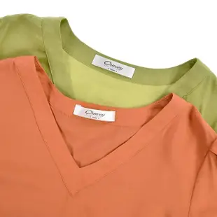【OUWEY 歐薇】V領氣質蕾絲緹花短袖上衣3212321003(桔/綠)