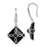 Sterling Silver Rhodium-plated w/Black Agate and Amethyst Earrings