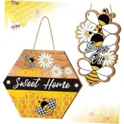 2 Pcs Door Sign Home Sweet Home Sign Welcome Sign Wooden Door Hanger Signs Bee