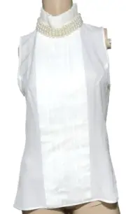 New Andrew GN Spring 2023 Pearl Embroidered Ruffle White Blouse Top US 2 4 FR 36