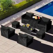 Costway 8 Pieces Outdoor PE Rattan Conversation Set with Washable Cushion Covers-Black