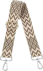 [uxcell] Purse Straps Replacement Crossbody, 1.5 Inch Wide Shoulder Bag Strap Adjustable Canvas Straps for Handbag Wallet Clutch Bags with Silver Buckle, Dark Beige Geometrical