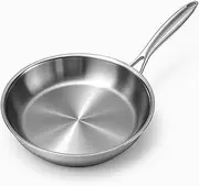 Billord Frying Pans Stainless Steel - 24 cm Tri-Ply Impact Frypan, Large Induction Uncoated Frying Pan, Dishwasher Safe Open Skillet with Stay-Cool Handle, Kitchen Cookware Works on All Cooktops