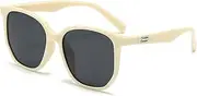 [HMKING] Retro Tr90 Square Frame Polarized Sunglasses for Mens Womens Retro Mirrored Lens Sun glasses for Driving Fishing, Off-white