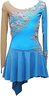 [Zagitova] Figure Skating Dress for Girls Patchwork Long Sleeve Women Printing Competition Dance Outfits with Rhinestone