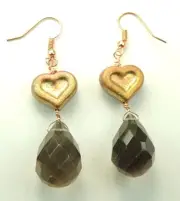 Brown Smoky Quartz Briolette Earring with Etched Heart Earrings Handmade Boho
