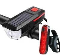 在飛比找Yahoo!奇摩拍賣優惠-新款自行車太陽能前燈喇叭夜騎USB充電前燈單車強光手電 騎行