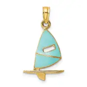 14K Yellow Gold Aqua Enameled Windsail Surf Board Charm