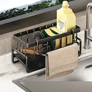 Kitchen Sink Caddy Organiser, Sponge Holder for Kitchen Sink with Self Draining Tray,Dish Soap Scrubber Brush Dishcloth Holder Rack,Rustproof Stainless Steel