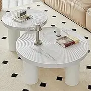 EKDJSN Round Coffee Table Set, Thickened Tabletop Nesting Table Design, Center Table for Living Room Balcony Office Circle Table, Easy Assembly(White)