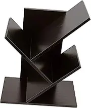 TOGEVAL Vinyl Record Holder Compact Desktop Album Rack with Tree Shape Design for Organizing Books and Office Supplies Walnut Finish Space Saving for Tidy Workspaces