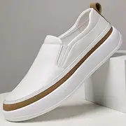 Men's Sneakers Walking Casual PU Leather Breathable Comfortable Slip Resistant Loafer Black White Spring