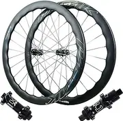 ZECHAO Thru Axle Bike Front and Rear Wheels,24H Spokes 700C Carbon Fibre Wheelset Mid Lock Disc Brake 15 * 100mm / 12 * 142mm 1480g Wheelset(Black-MS)