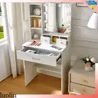 Vanity Desk Make Up Dressing Table Set w/ LED Lighted Mirror Drawer Shelf Small