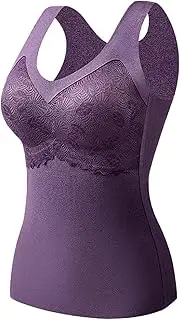 [Generic] Women Thermals Top and Bottom Set Active Sleeveless Thermal Shirts V Neck Vest with Built in Bra Fleece Lined Underwear Thermal Tank Top with Spongy Pad Winter Tops for Womens Heat Tech Shirt Women