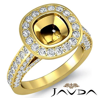 Cushion Semi Mount Bezel Diamond Engagement Ring 14k Yellow Gold 1.7 Carat.