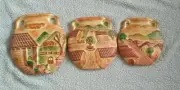 rare Vintage 3 Ceramic vessel Wall Hooks wall ornament. with landscapes