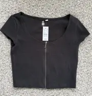 PAC Sun Black Full Zip Cropped Top SZ M NWT