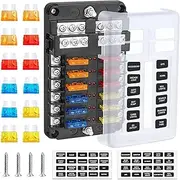 Electop 12-Way Blade Fuse Block, 12 Circuits with Negative Bus Fuse Box Holder with LED Indicator Damp-Proof Protection Cover Sticker for Automotive Car Truck Boat Marine RV Van