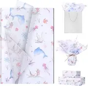100 Sheets Ocean Tissue Paper for Gift Bags - Ocean Wrapping Paper - Dolphin Jellyfish Art Tissue - Under The Sea Gift DIY Craft for Party,Wedding - 20"×14"