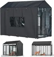 LYBOSH Outdoor Dog Kennel Cover,Full Coverage for 8.1'Dx4.1'Wx6.06'H Dog Cages,600d Heavy Duty Waterproof Large Dog Kennel Cover,(Cover Only) Black