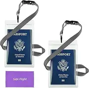 Transparent Passport ID Badge Holder Extra Large 6x4 with 17 Neck Lanyard - 2 Pack Bundle - Detach Buckle - Also for Cash Credit Card Plane Ticket etc - Essential 'Handsfree' Travel Accessory