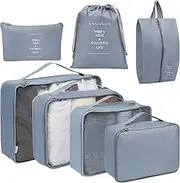 Toplive Packing Cubes, 7 Pack Compression Packing Cubes for Suitcases, Extensible Travel Mesh Luggage Organizer Bags, Large Medium Small Slim Cube, Travel Suitcase Accessories (Grey)