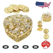 Heart-Shaped Gold Wedding Unity Coins Set with Rhinestone Box for Prosperity