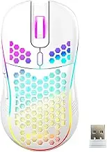 LETGOALL Cheap Wireless Gaming Mouse with Honeycomb Shell, 2.4G USB Cordless Rechargeable Mouse, RGB Backlight, Lightweight and Ergonomic Wireless Mouse for PC, Mac, Laptop(White)
