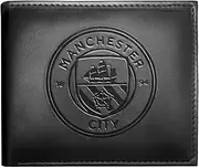 Manchester City Mens Wallet Leather Embossed Crest Official Football Gift, Black, 9.5cm x 11cm