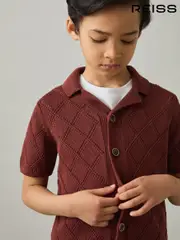 Reiss Paprika Red Filby 9-13 yrs Cotton Blend Diamond Knit Shirt (AP0405) | $90