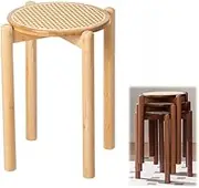 Stackable Breakfast Stool, 18in Wooden Counter Stool Backless, Rattan Seats Stool, Portable Stack Stool for Dining Room,Kitchen,Dorm,School(Original Wood Colour)