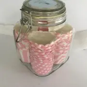 ROBERT GORDON 40 ASSORTED PINKS BAKING CUPS DOTS CHEVRON IN SEALED REUSABLE JAR
