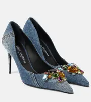 [Dolce & Gabbana] Dolce & Gabbana Crystal-embellished denim pumps AU 8 blue