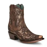 Corral Ladies Bronze & Crystal Embroidered Brown Snip Toe Ankle Boot C3922