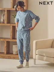 Blue Snowflake Christmas Cosy Long Sleeve Pyjamas (E65937) | $26