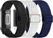Nigaee 3 Pack Elastic Nylon Bands & Lace Silicone Bands Compatible with Fitbit Charge 5/Charge 6,Adjustable Breathable Replacement Straps Soft Nylon Loop & Slim Silicone Wristbands for Women Men