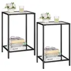 Side Tables Set of 2, End Tables with Tempered Glass, 2-Tier Nightstands with...