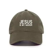 Jesus is My Savior Baseball Cap Olive Color Embroidered Cotton Adjustable