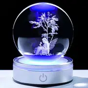 YWHL 3D Fairy Tree Figurine Crystal Ball with Colorful LED Base, Perfect Decorative Fairy Gift for Women Girls Glass Fairy Statue Snow Globe Sphere Paperweight Crafts Home Decor