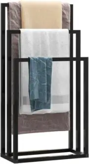 Black Metal Free Standing Towel Racks for Bathroom Towel Rack Stand,3 Tiers Flo