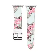 Fashion Genuine Leather New Spring Blue Flower Pattern Watch Strap for Apple Watch Series 3 & 2 & 1 38mm