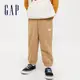 Gap 男幼童裝 Logo束口鬆緊棉褲 碳素軟磨法式圈織系列-卡其色(890292)