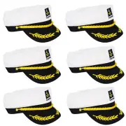 6-Pack Yacht Captain Hat Nautical Sailor Boat Ship Marines Cap 100% Cotton White