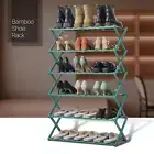 Green Bamboo [FOLDABLE SHOE RACK] Entryway Slipper Organizer Boots Storage Shelf