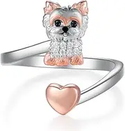 qielizhu Cute Dog Ring 925 Sterling Silver Corgi/Pug/Yorkie Ring Animal Dog Jewelry Gifts for Women Girls