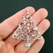 BULK 5 Christmas Tree Charm Antique Silver Tone With Rhinestones - SC888 NEW3